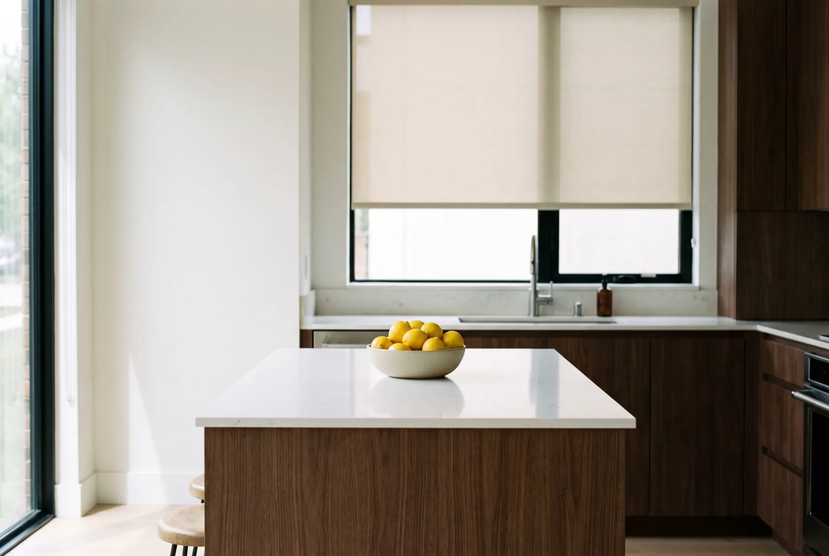 Kitchen — Wipeable solar screens on a slim cassette.
